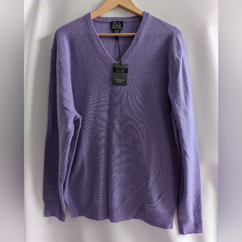 Jos A Bank Traveller's Cashmere Purple V-neck Pullover Knit Sweater - XL